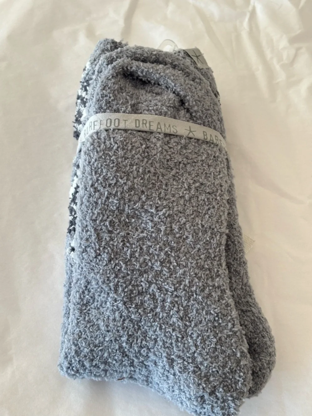 Barefoot Dreams Moonbeam Multi Grey and Cream Cozy Fair Isle Socks one size